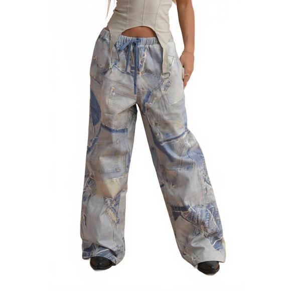 NEW RAG COMPANY drawstring cargo jeans in blue - Picture 1 of 5